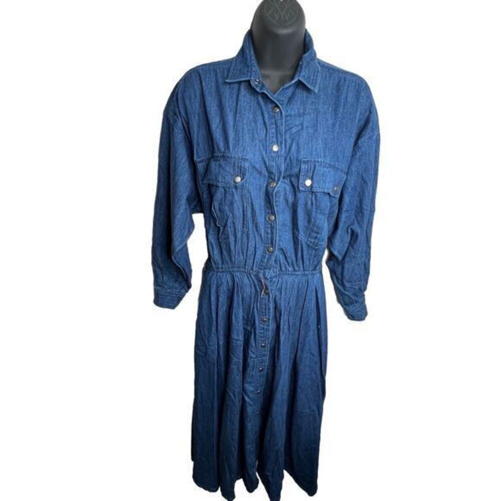 Vintage 90s Denim Snap Button Liz Claiborne Dress Women’s Size 8